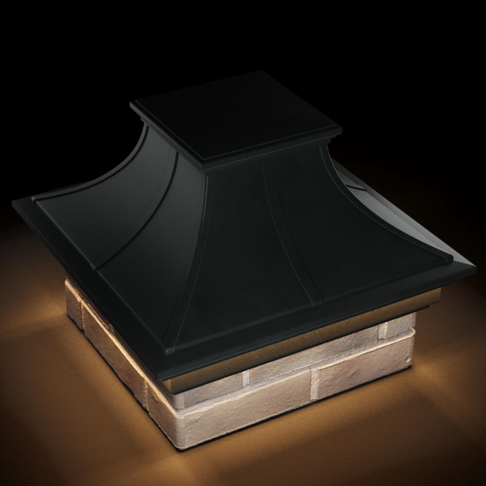 Колпак Zking Монблан Премиум Черный на столб 1.5х1.5 кирпича (385х385мм) с подсветкой